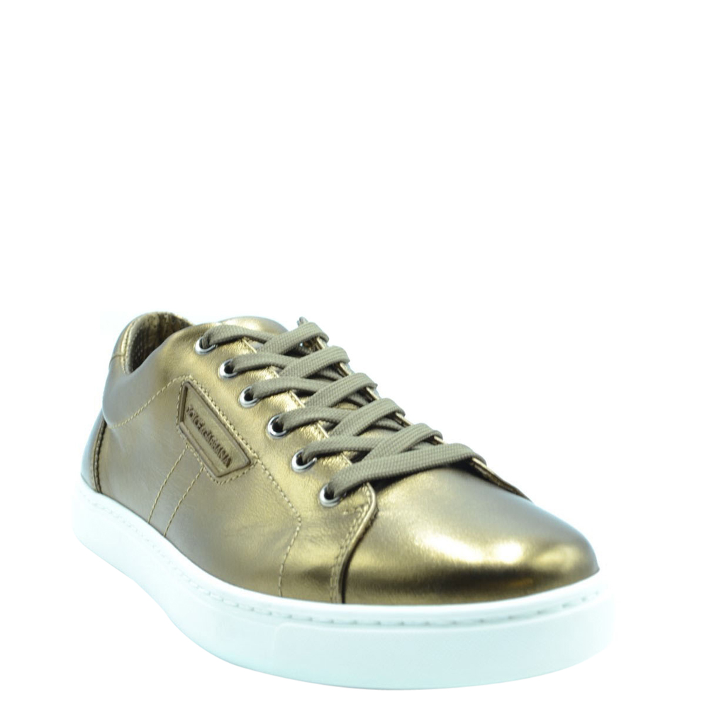 

Dolce & Gabbana Gold Leather Sneakers Size EU