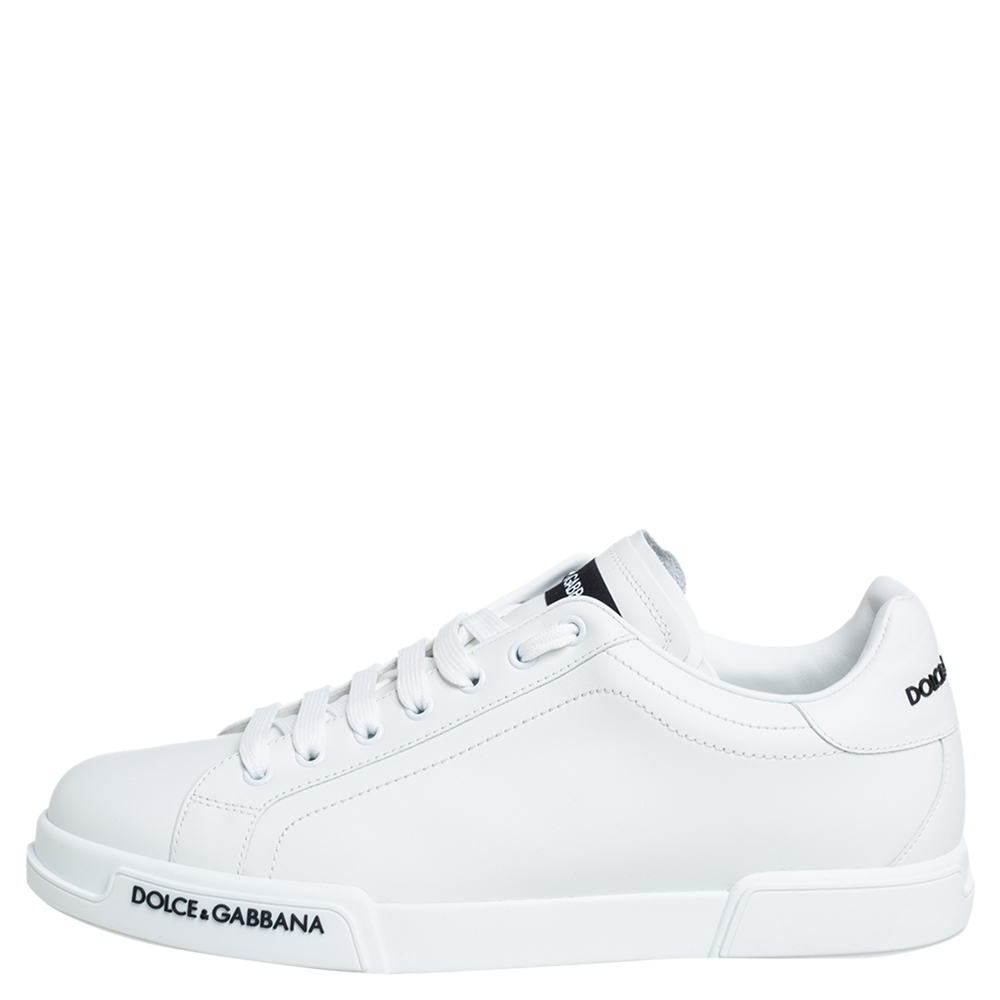 

Dolce & Gabbana White Leather Portofino Logo Detail Sneakers Size