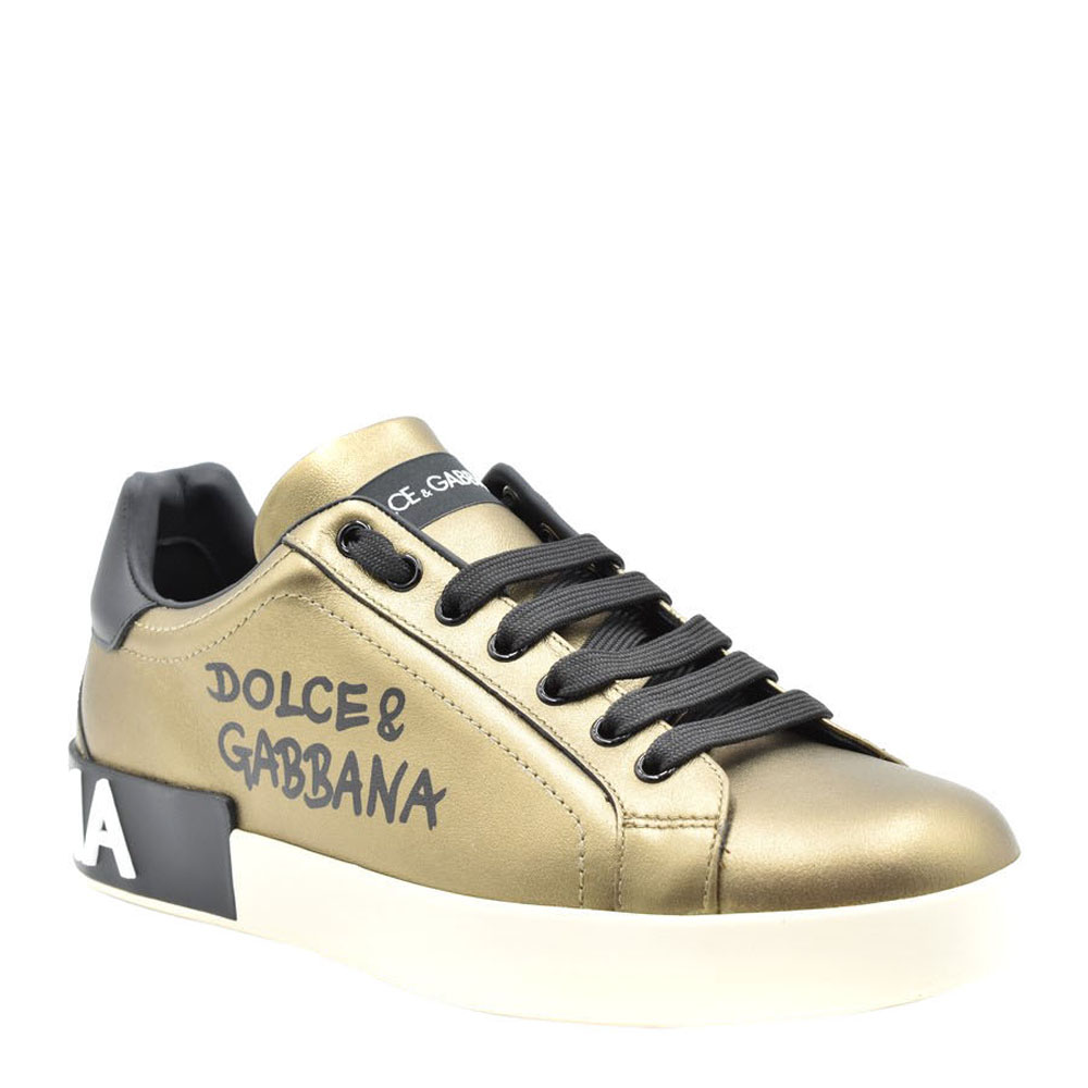 

Dolce & Gabbana Gold/Black Calfskin nappa Portofino Sneakers Size