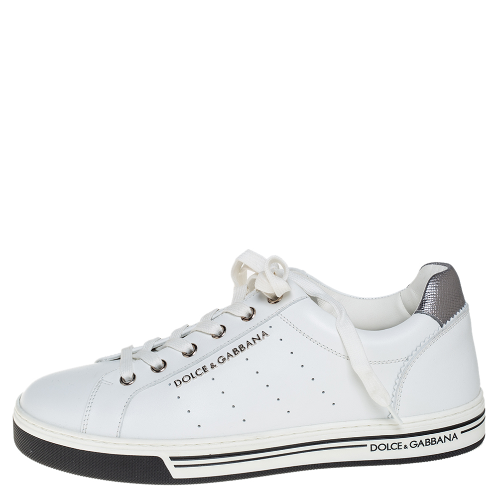 

Dolce & Gabbana White Leather Logo Embellished Low Top Sneakers Size