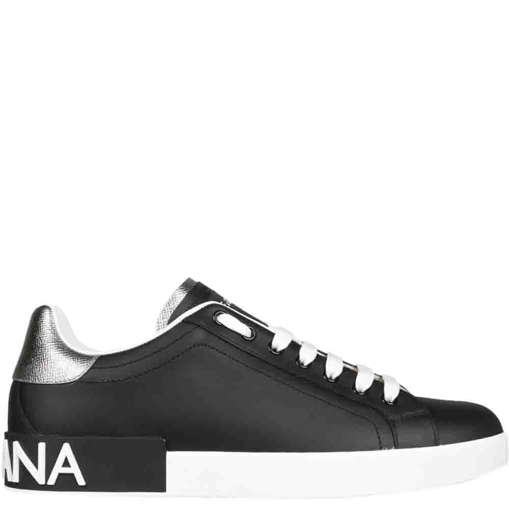Pre-owned Dolce & Gabbana Black Calfskin Nappa Portofino Sneakers Size It 39.5