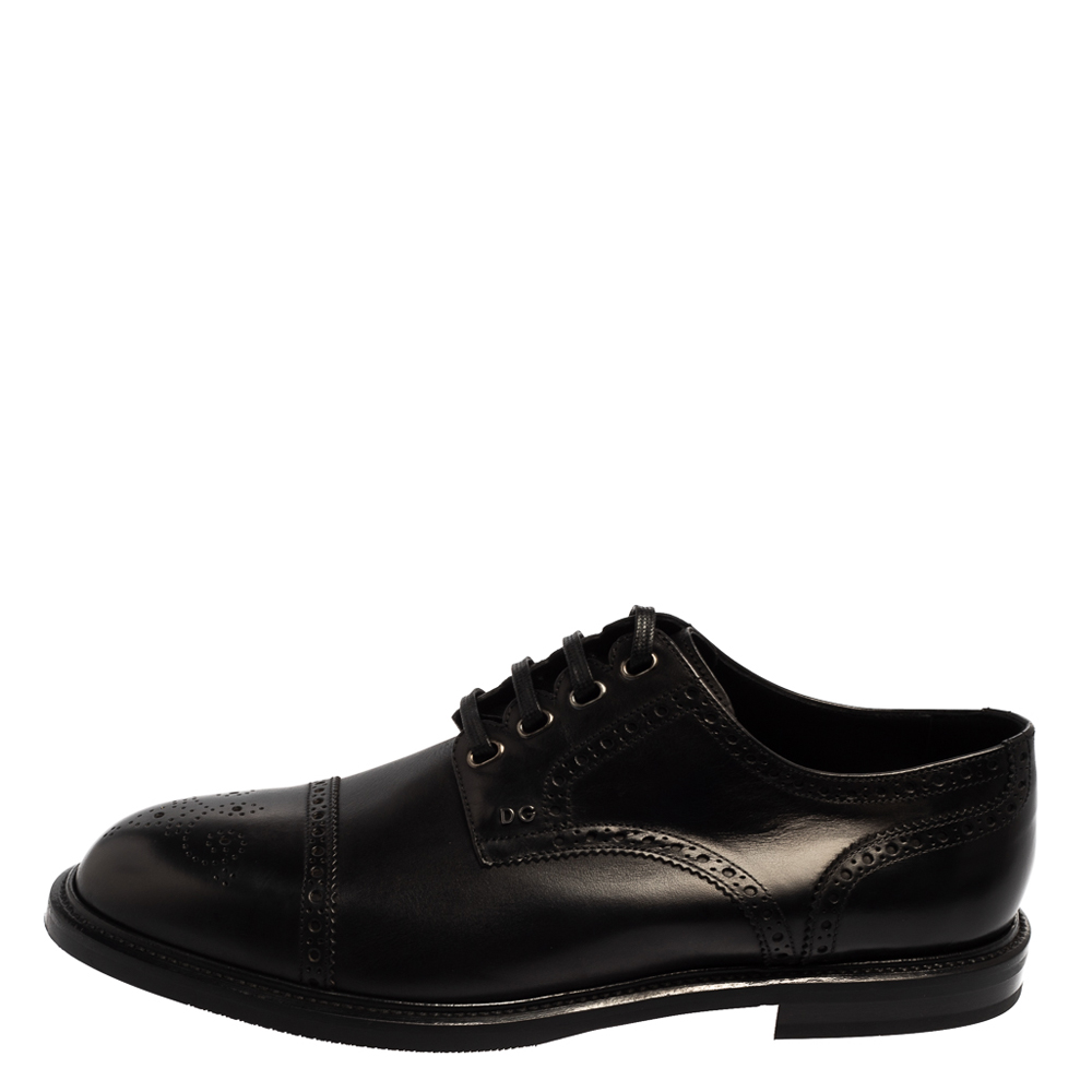 

Dolce & Gabbana Black Brogue Leather Michelangelo Lace Up Derby Size