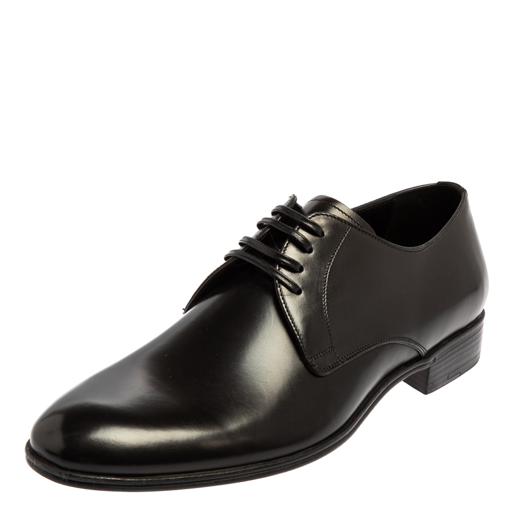 Pre-owned Dolce & Gabbana Black Leather Lace Up Derby Size 42