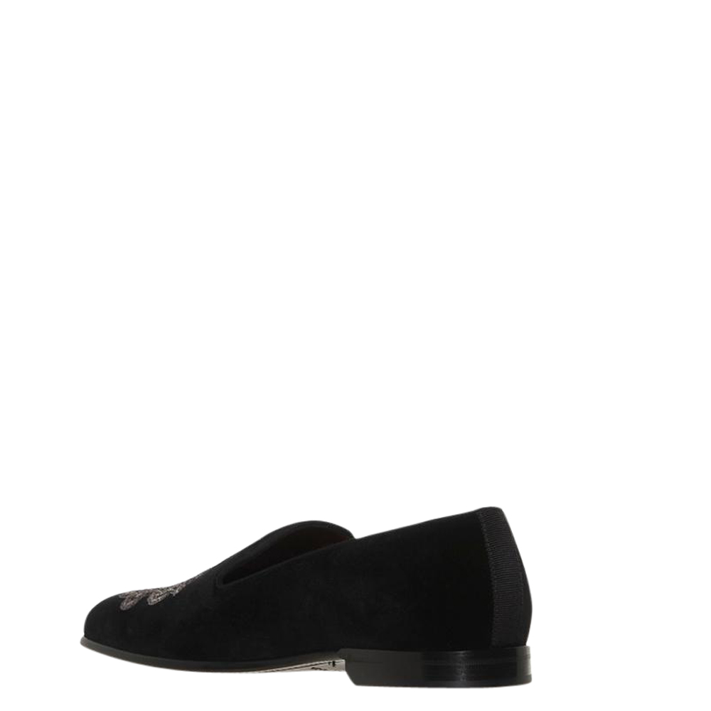 

Dolce & Gabbana Black Embroidered Velvet Classic Loafers Size EU