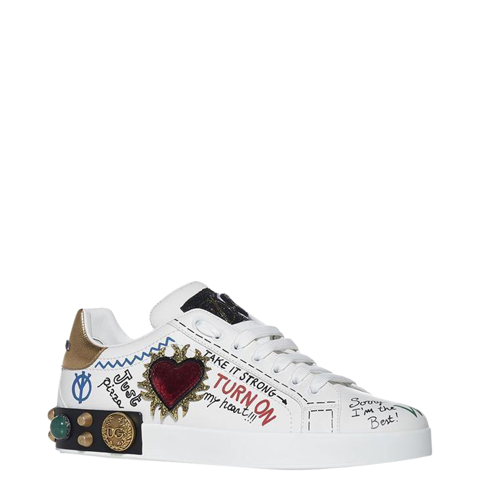 

Dolce & Gabbana White Portofino Patch and Embriodery Sneakers Size EU