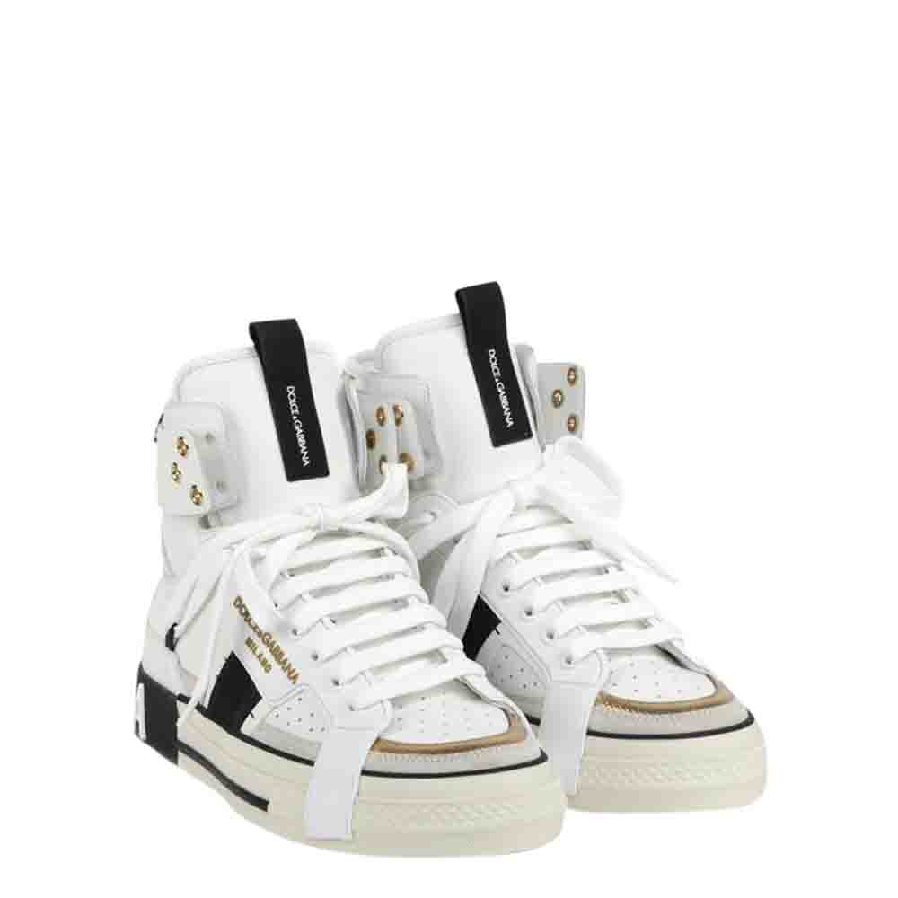 

Dolce & Gabbana White 2.Zero Custom Leather High Top Sneakers Size EU
