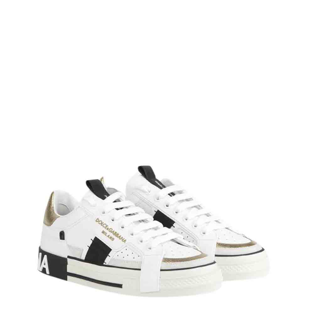 

Dolce & Gabbana White/Gold Calfskin 2.Zero Sneakers Size EU