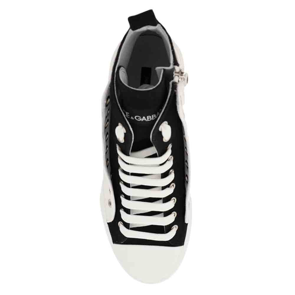 

Dolce & Gabbana White/Black Canvas Portofino Light Mid-Top Sneakers Size IT