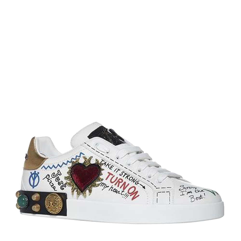 

Docle & Gabbana White Printed Portofino Patch Sneakers Size EU