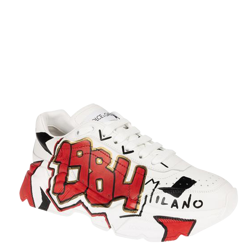 

Dolce & Gabbana White Painted Leather Daymaster Sneakers Size EU