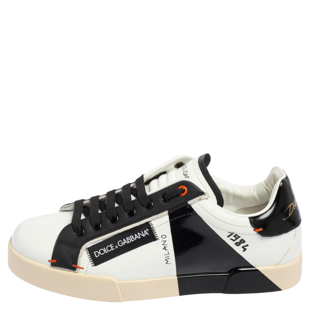 

Dolce & Gabbana Black/White Leather Portofino 1984 Low Top Sneakers Size