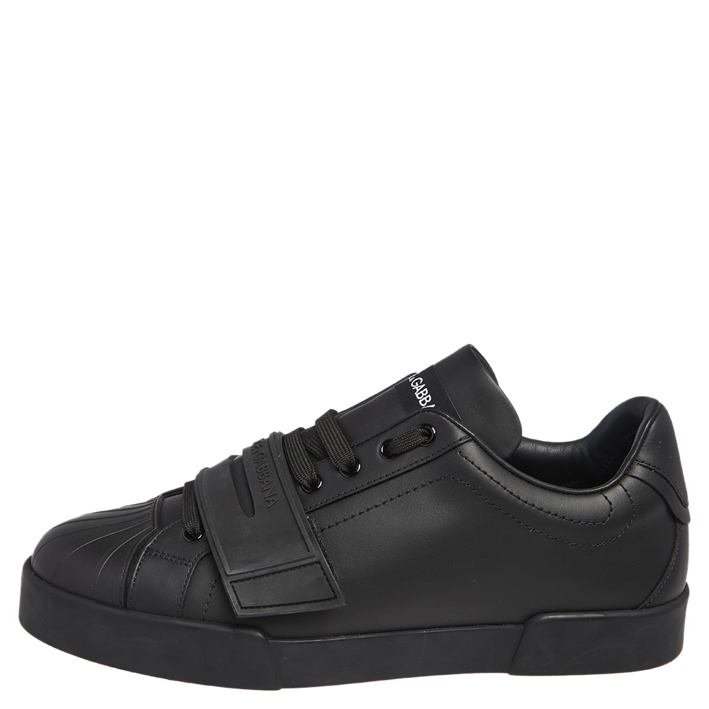 

Dolce & Gabbana Black Leather Touch Strap Low Top Sneakers Size