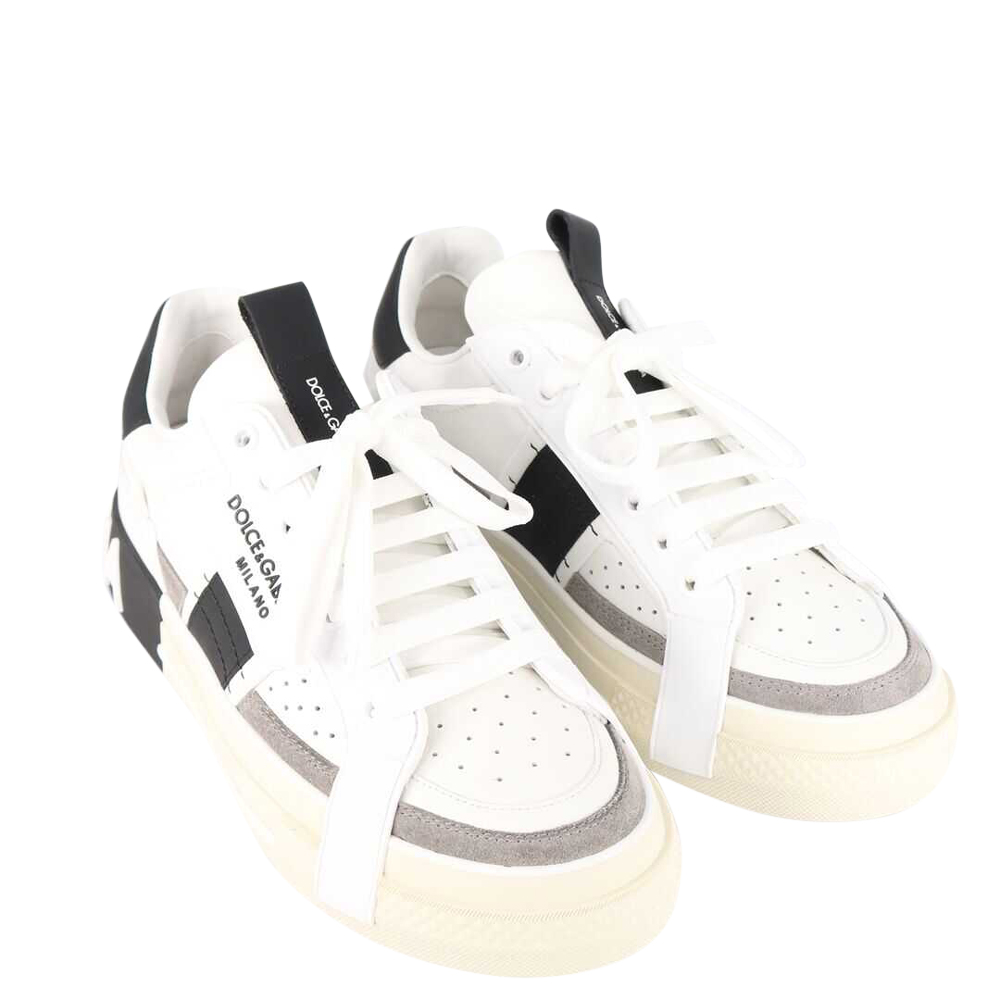 

Dolce & Gabbana White/Black Calfskin Leather Custom 2.Zero Sneakers Size EU