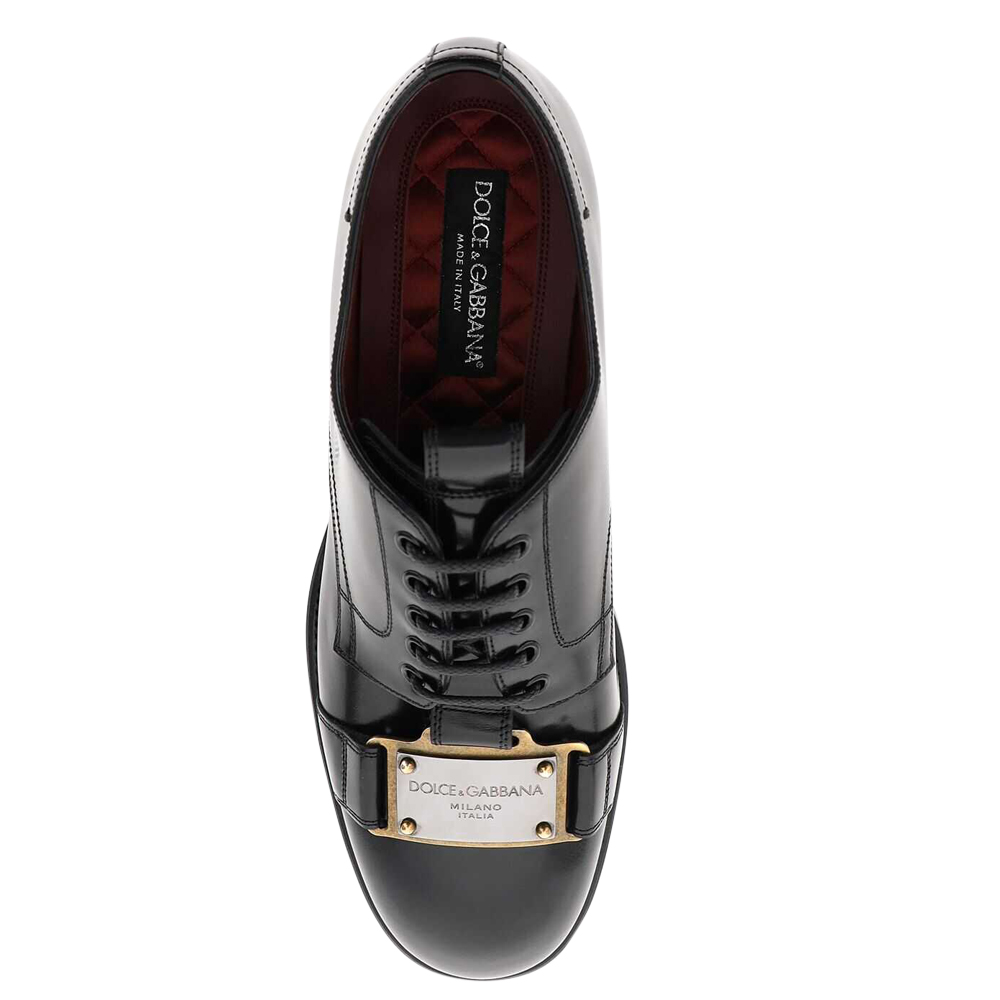 

Dolce & Gabbana Black Brushed Leather Branded Plate Derby Shoes Size IT