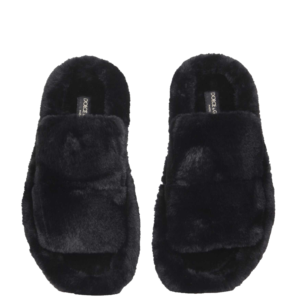 

Dolce & Gabbana Black Faux Fur Sandals Size IT