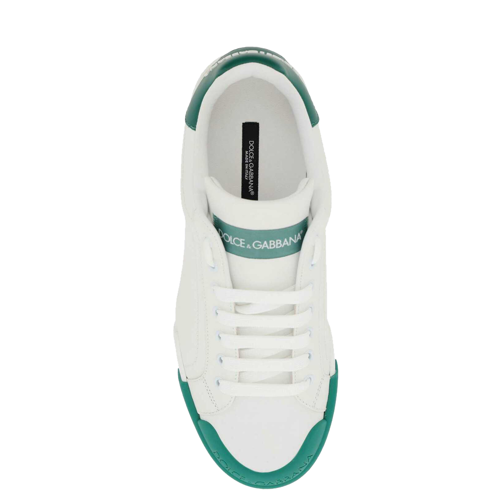 

Dolce & Gabbana White/Green Portofino Leather Sneakers Size IT