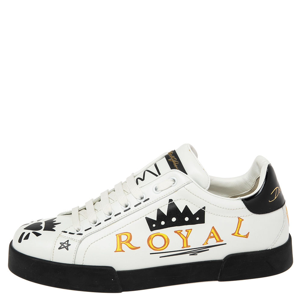 

Dolce & Gabbana White/Black Leather Portofino Lace Up Sneakers Size