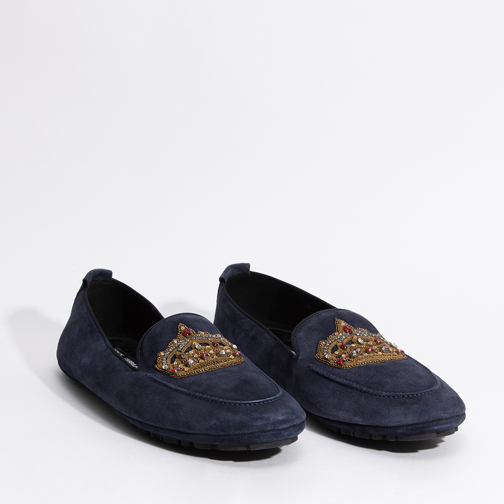 

Dolce & Gabbana Blue Suede Crown Embellished Loafers Size EU