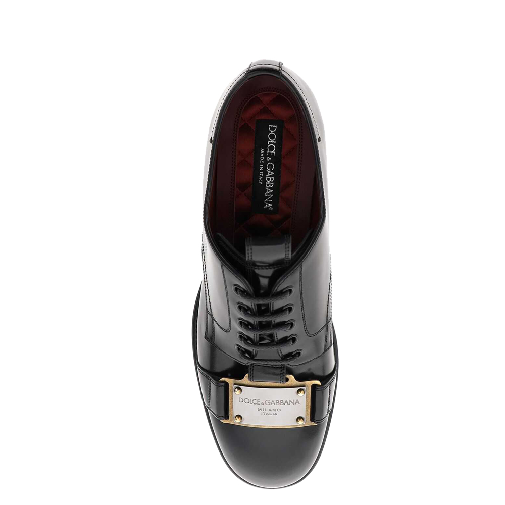 

Dolce & Gabbana Black Brushed Leather Derby Shoes Size IT