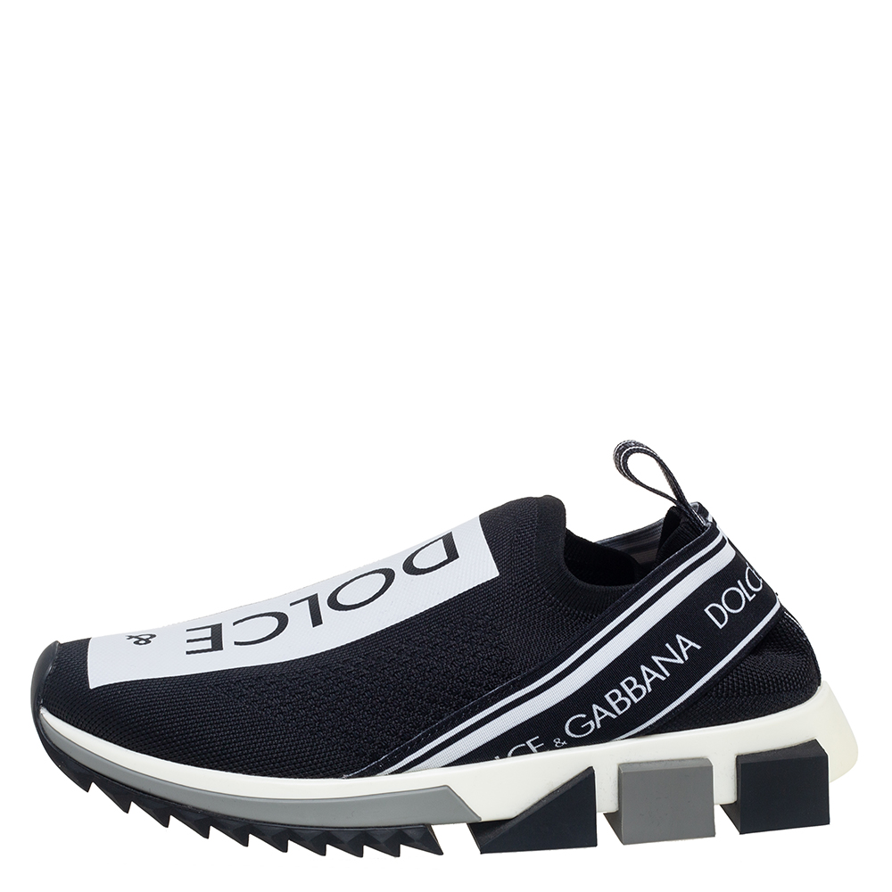 

Dolce & Gabbana Black/White Knit Fabric Sorrento Slip On Sneakers Size