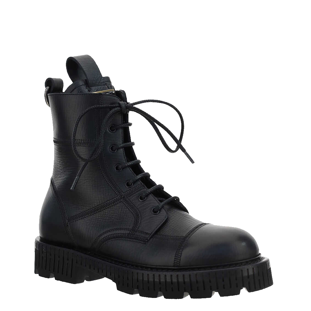 

Dolce & Gabbana Black Leather Combat Ankle Boots Size  IT