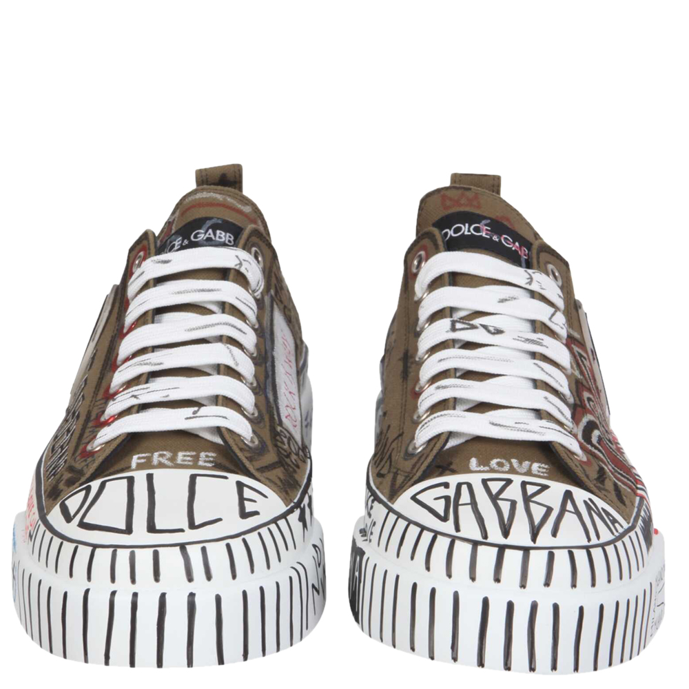 

Dolce & Gabbana Green/Multocolor Hand-painted Graffiti canvas Portofino Light Sneakers Size IT, Multicolor