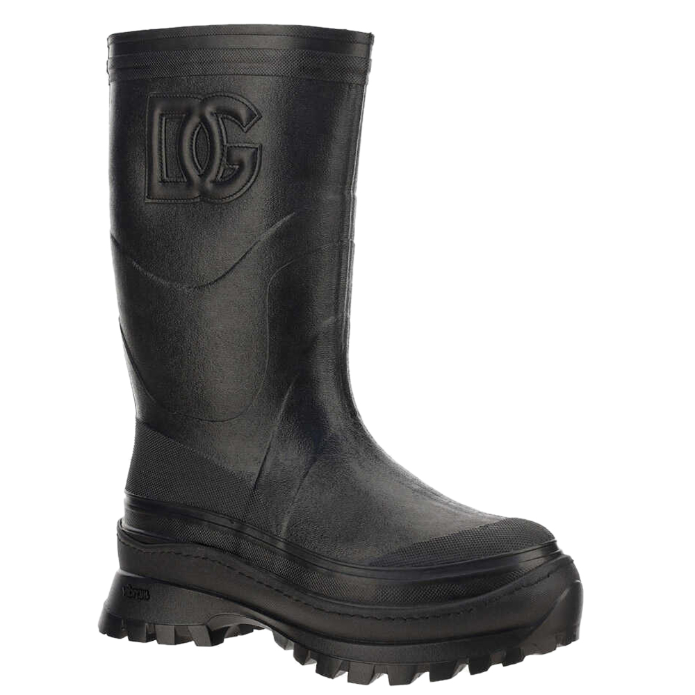 

Dolce & Gabbana Black Metallic Rubber DG logo Boots A70051AQ455 Size IT