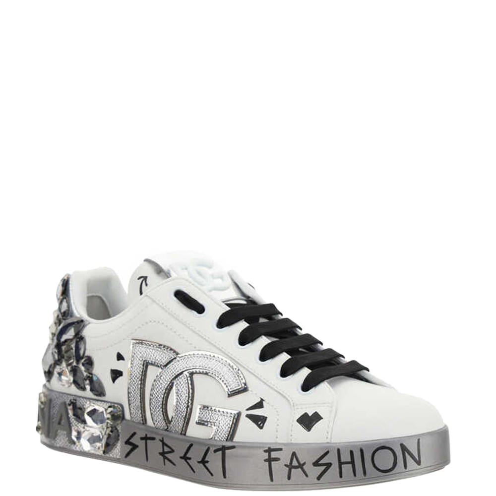 

Dolce & Gabbana White/Silver Bassa Crystal Sneakers Size IT