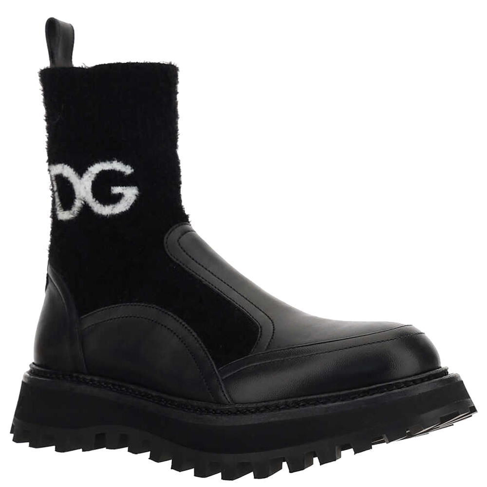 

Dolce & Gabbana Black Horse Calfskin Branded sock Boots Size IT