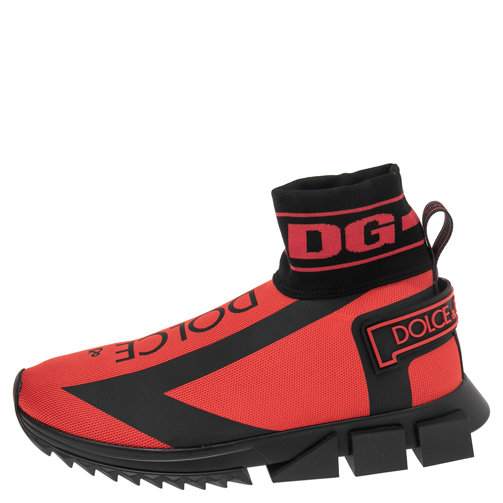 

Dolce & Gabbana Red/Black Fabric High Top Sorrento Sneakers Size