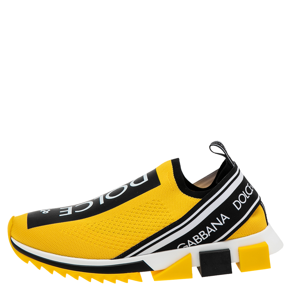 

Dolce & Gabbana Yellow Knit Fabric Sorrento Slip On Sneakers Size