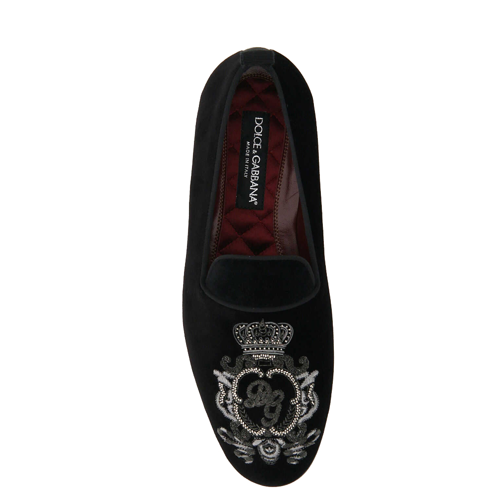 

Dolce & Gabbana Black embroidery Velvet Slippers Size IT