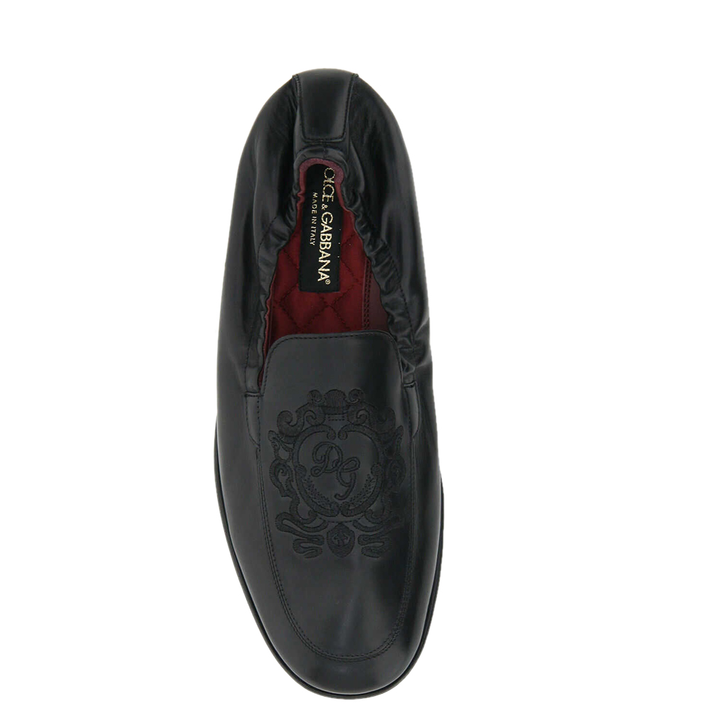 

Dolce & Gabbana Black Calfskin DG coat of arms embroidery Loafers Size IT