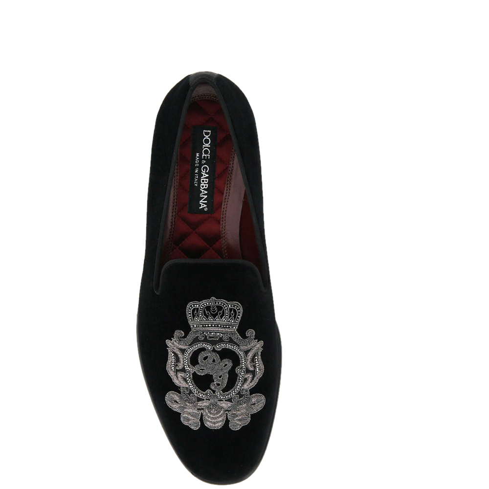 

Dolce & Gabbana Black Velvet DG Coat Of Arms Slippers Size IT