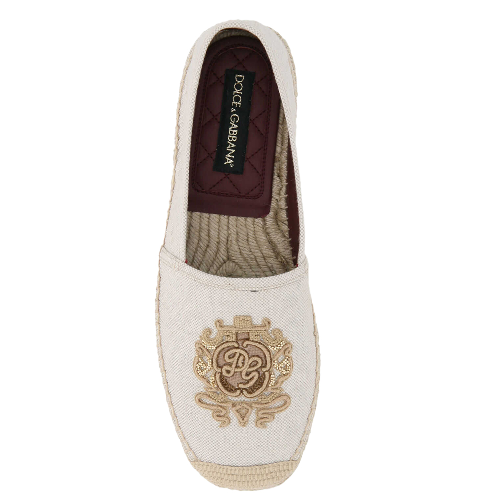 

Dolce & Gabbana White Canvas oat of arms embroidery espadrilles Size IT