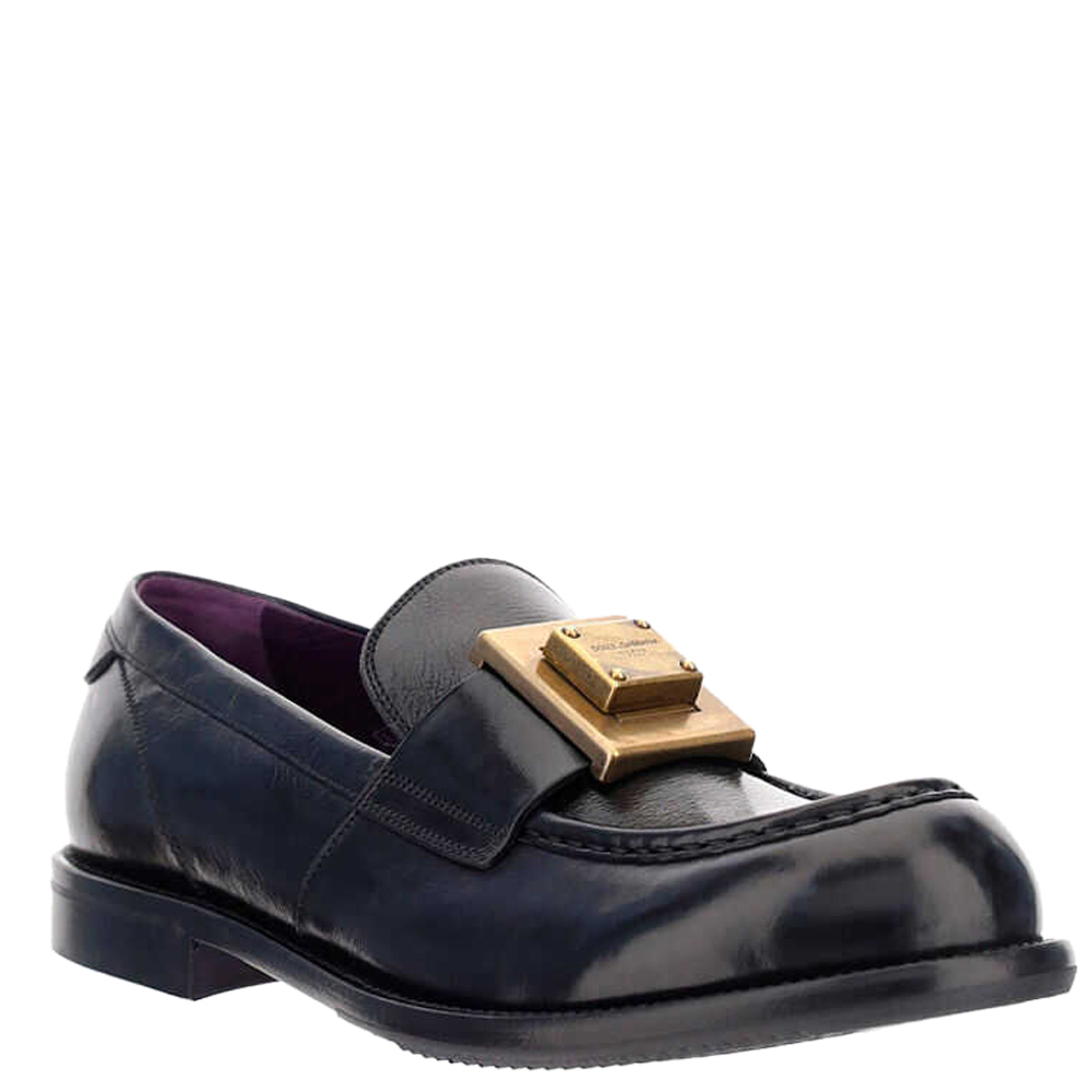 

Dolce & Gabbana Black Mino calfskin branded plate Loafers Size  IT