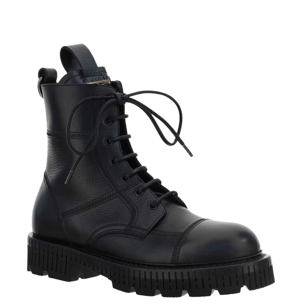 

Dolce & Gabbana Black Leather Cowhide Laced Up Boot Size IT 41,5