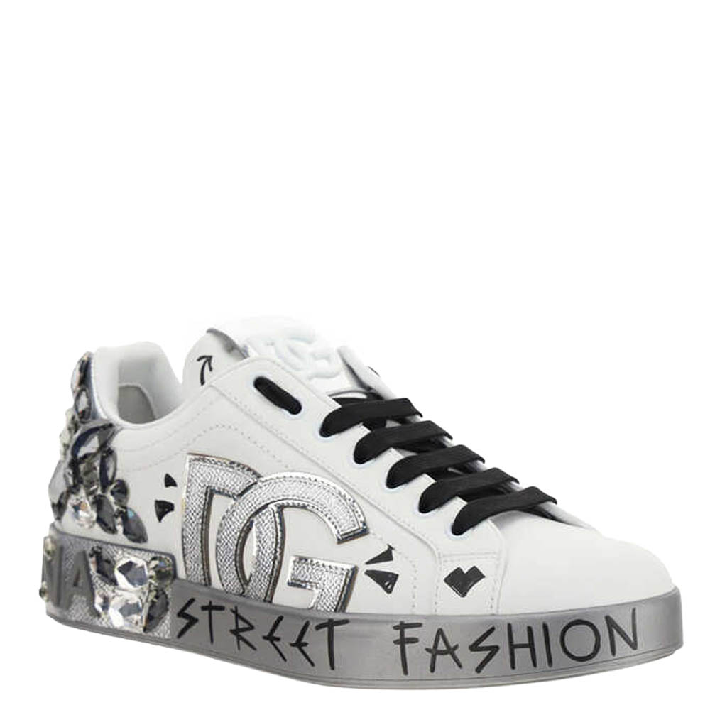 

Dolce & Gabbana White Printed Portofino Embroidery DG Logo Sneakers Size IT