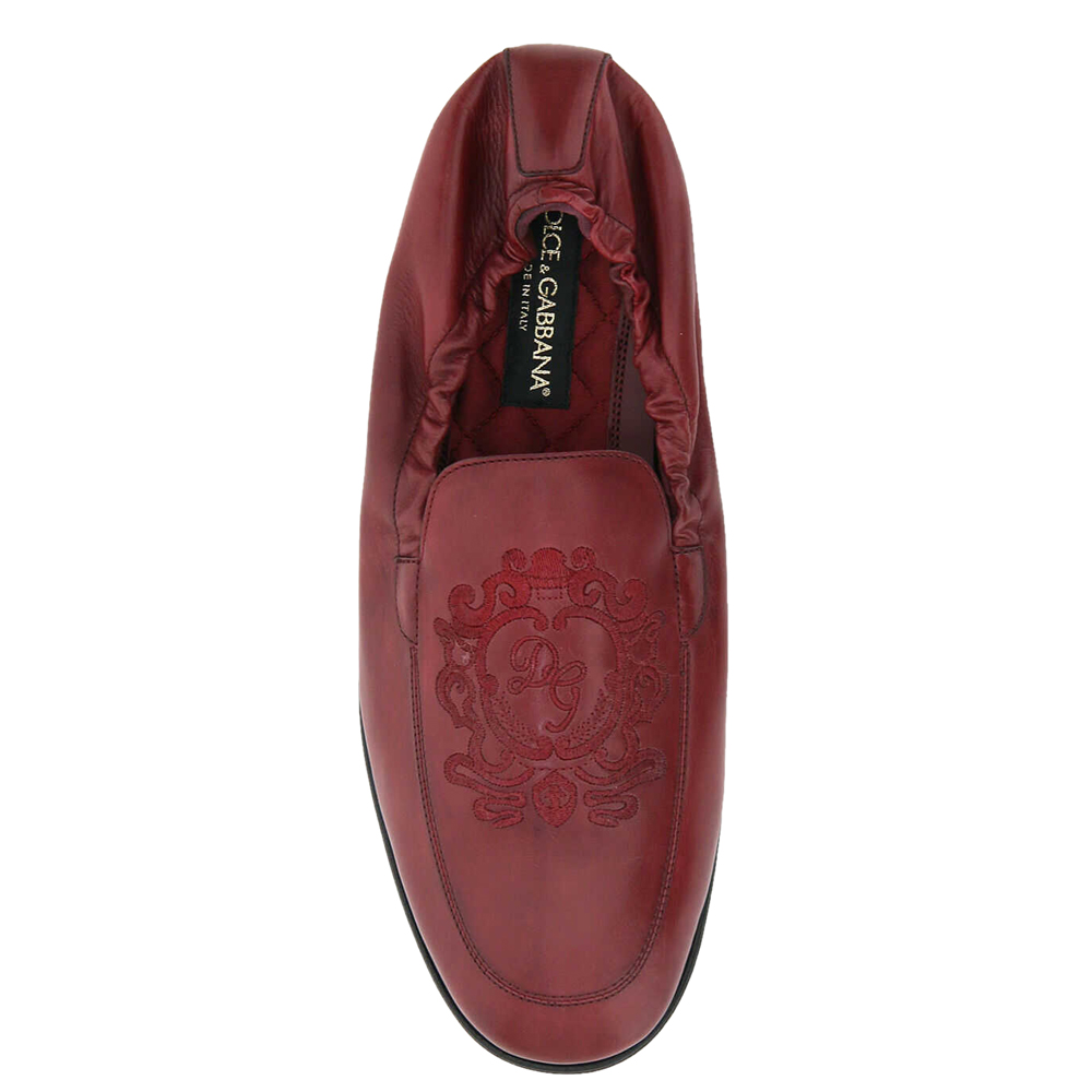 

Dolce & Gabbana Red Calfskin Leather DG Coat Of Arms Embroidery Loafers Size IT