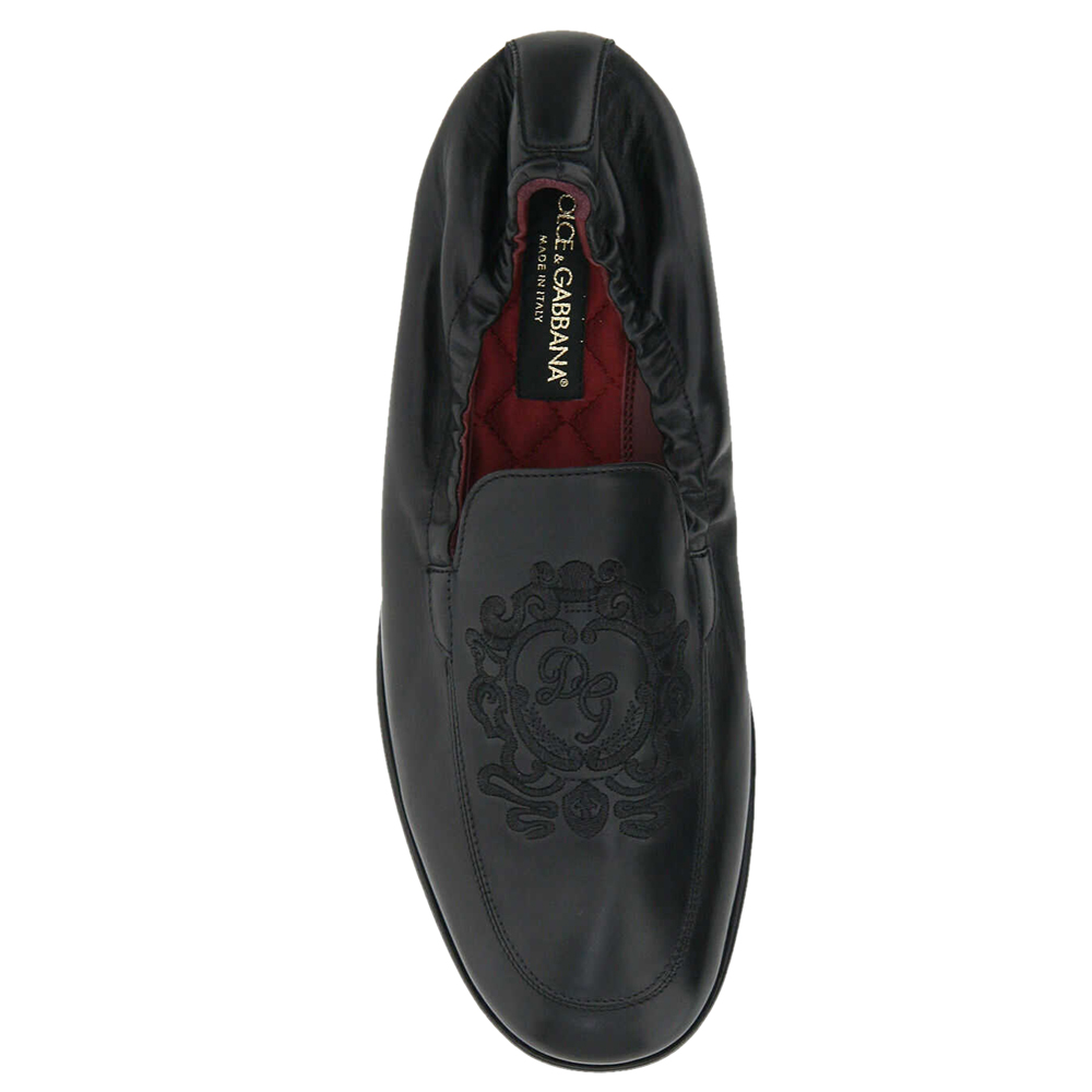 

Dolce & Gabbana Black Calfskin Leather DG Coat Of Arms Embroidery Loafers Size IT