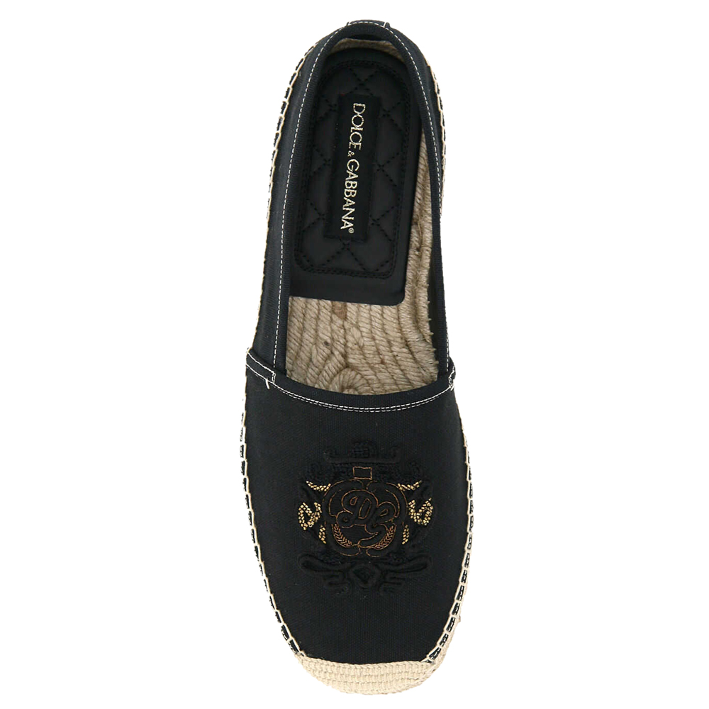 

Dolce & Gabbana Black Canva Dg Coat Of Arms embroidery Espadrilles Size IT