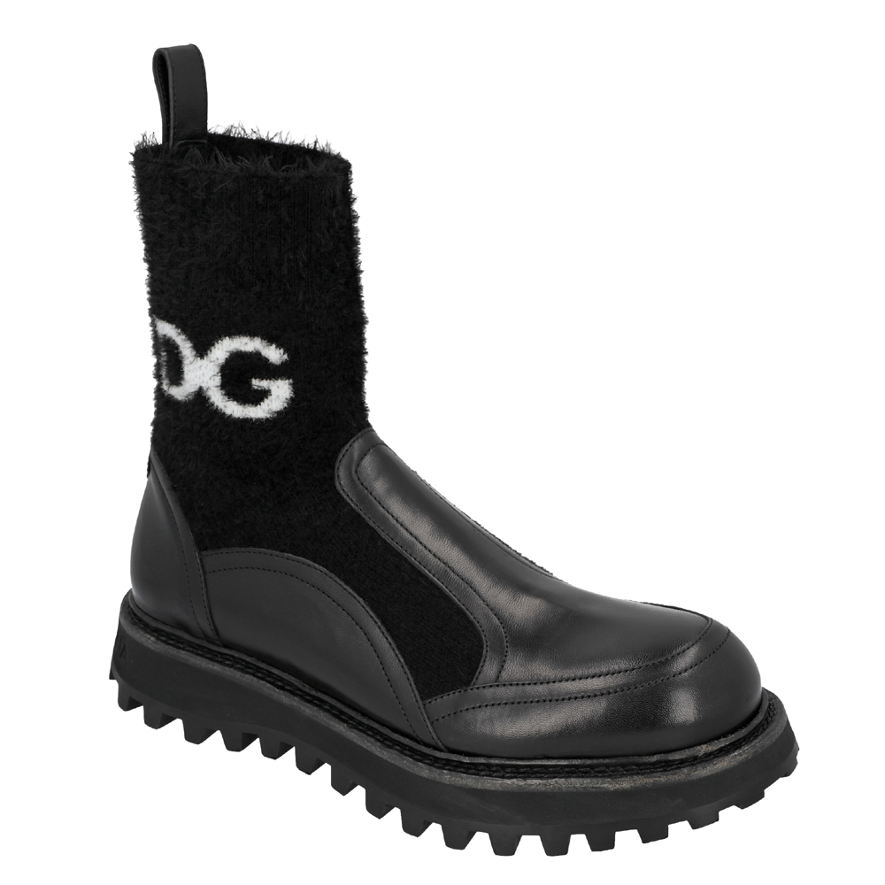 

Dolce & Gabbana Black Horse Calfskin branded sock Ankle Boots EU