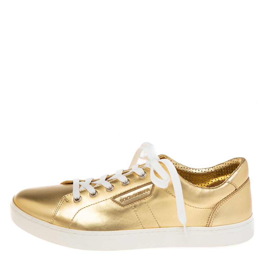 

Dolce & Gabbana Metallic Gold Leather Lace Up Sneakers Size
