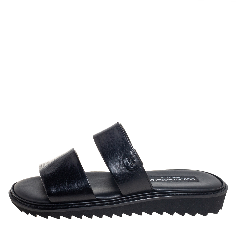 

Dolce & Gabbana Black Leather Flat Slides Size