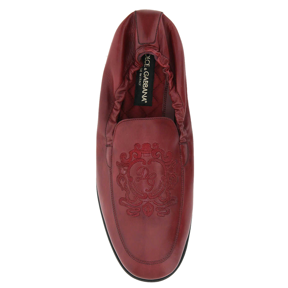 

Dolce & Gabbana Bordeaux Calfskin Leather DG coat of arms embroidery Loafers Size IT, Burgundy