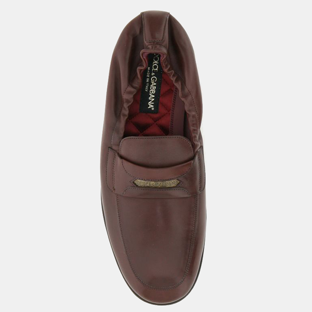 

Dolce & Gabbana Brown Calfskin Leather Branded Tag Loafers Size EU