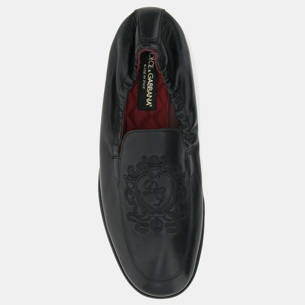 

Dolce & Gabbana Black Calfskin Leather Coat Of Arms Embroidery Loafers Size EU