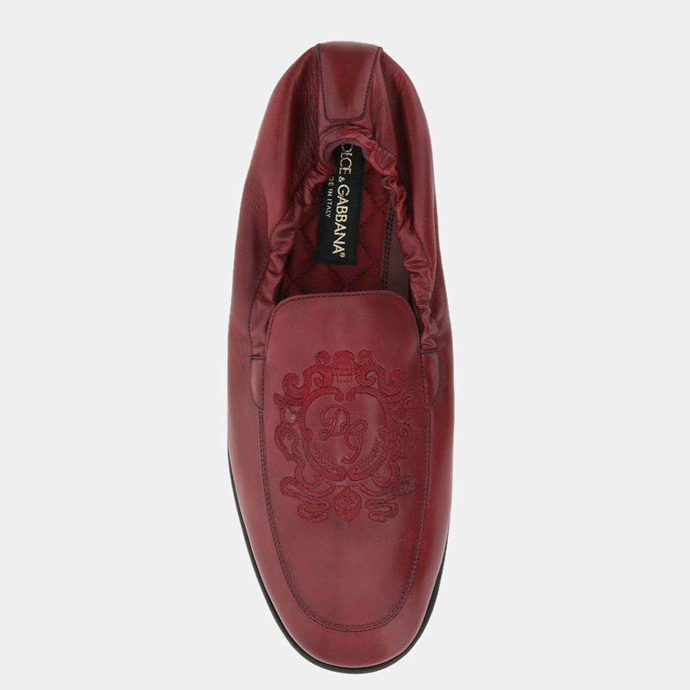 

Dolce & Gabbana Red Calfskin Leather Coat Of Arms Embroidery Loafers Size EU