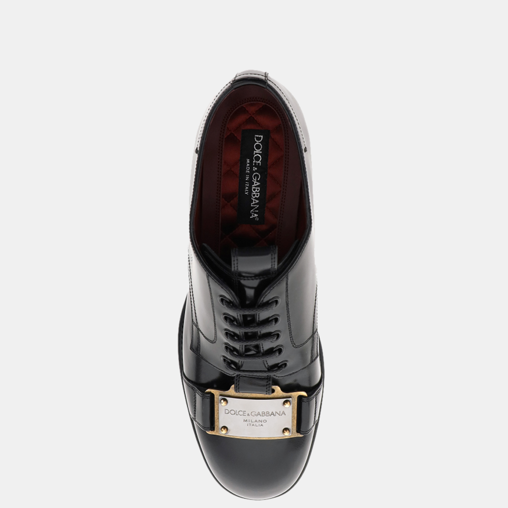 

Dolce & Gabbana Black Brushed calfskin branded plate Derby shoes Size EU