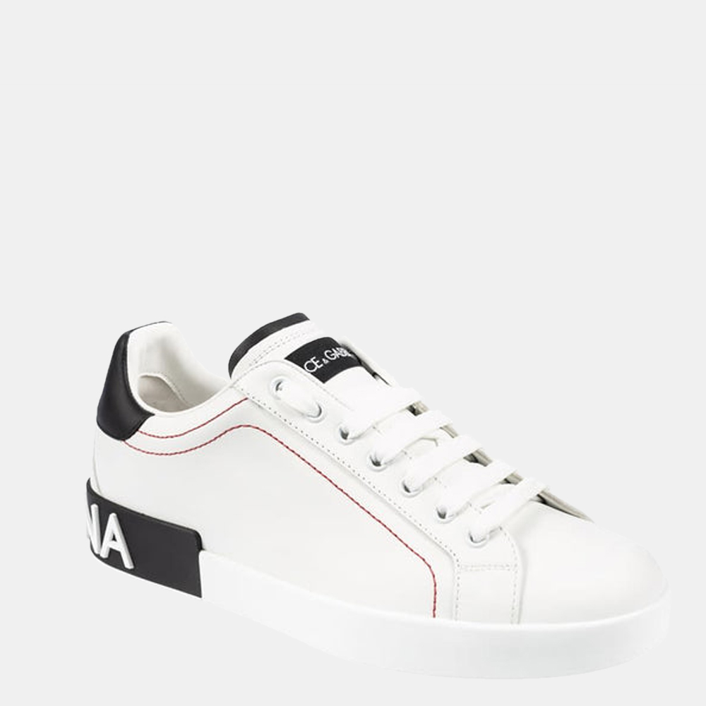 

Dolce & Gabbana White/Black Calfskin Nappa Portofino Sneakers Size EU